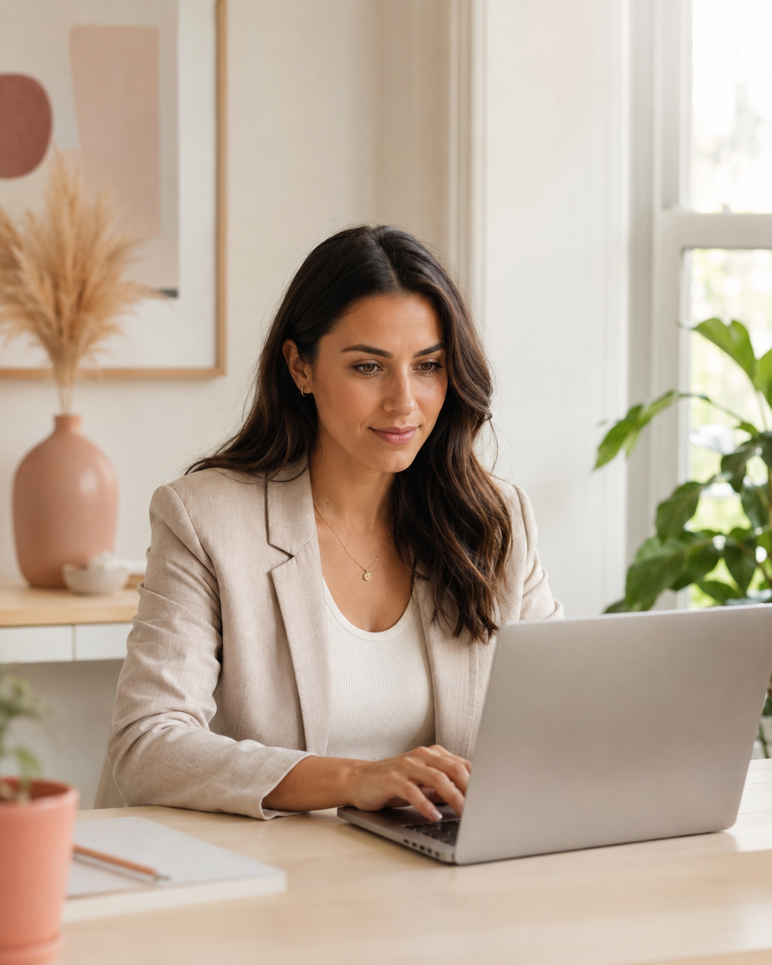 Woman awake and working at a laptop