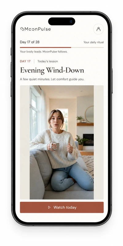 The actual MoonPulse Evening Wind-Down guided program page displayed on a phone